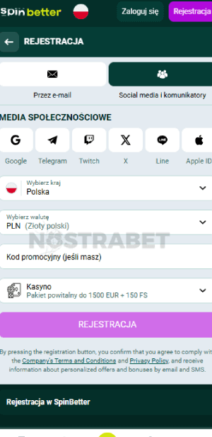 spinbetter rejestracja i weryfikacja