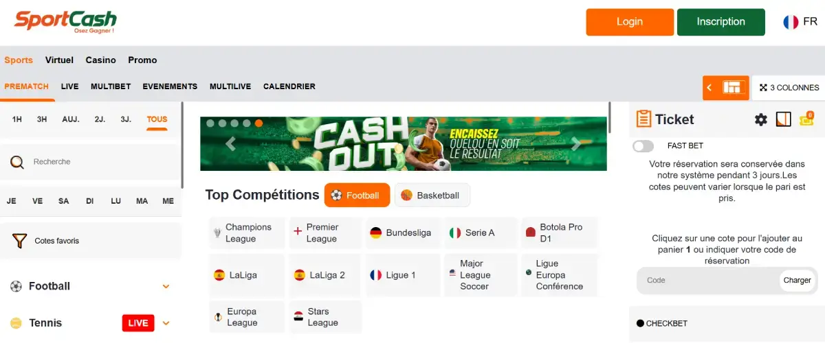 SportCash sports page d'accueil