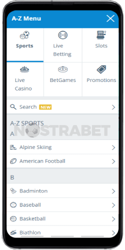 sportingbet menu on android