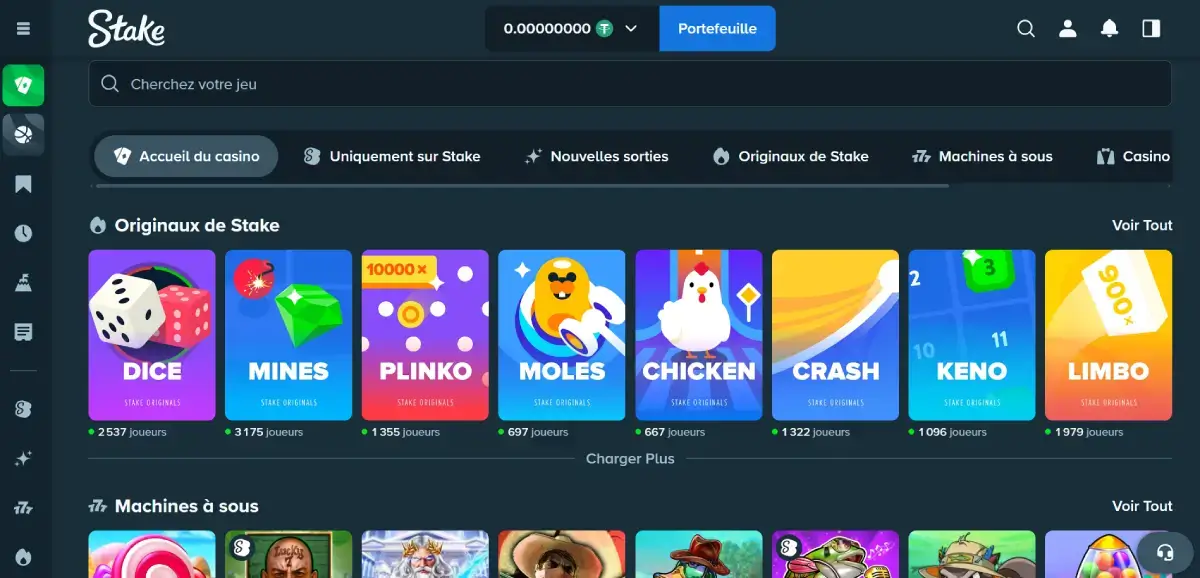 Stake casino page d'accueil