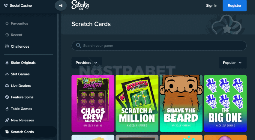Stake.us scratch cards