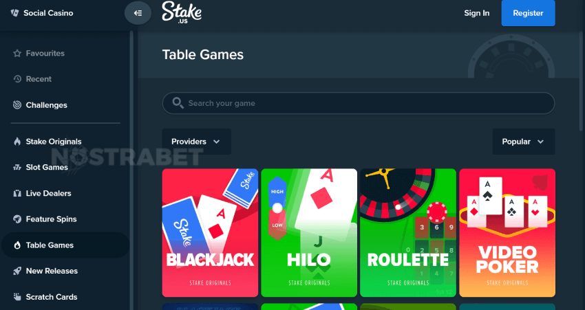 Stake.us table games
