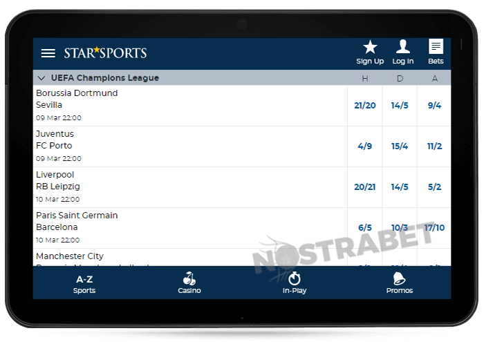 StarSports Football Section Mobile Version on Tablet