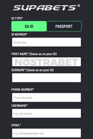 Supabets mobile registration