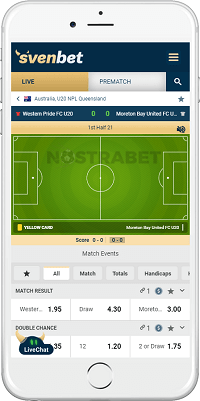 In-Play section in Svenbet's app for iOS