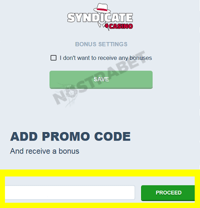 Syndicate promo code enter