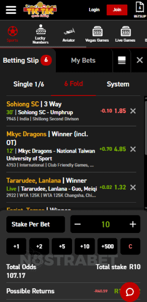 Tic Tac Bets betslip