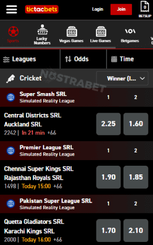 Tic Tac Bets cricket section