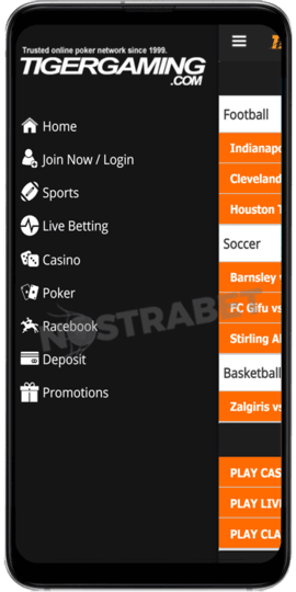 tigergaming android app menu