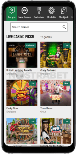 unibet android app live casino