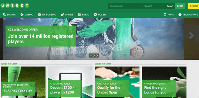 изглед от сайта на Unibet