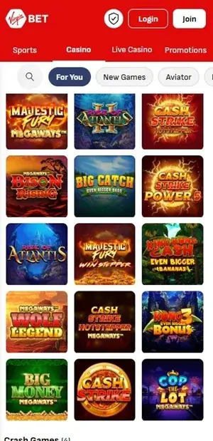 virgin bet casino games