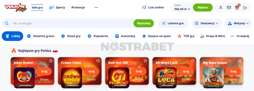 Vulkan Vegas kasyno katalog gier