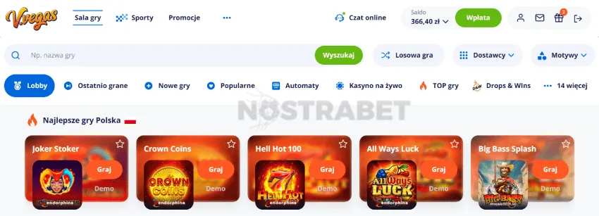 Vulkan Vegas kasyno katalog gier