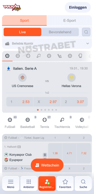 Vulkan Vegas mobile Sportwetten