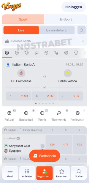 Vulkan Vegas mobile Sportwetten
