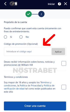 William Hill Introducir código de bono