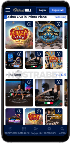 versione mobile del casinò William Hill
