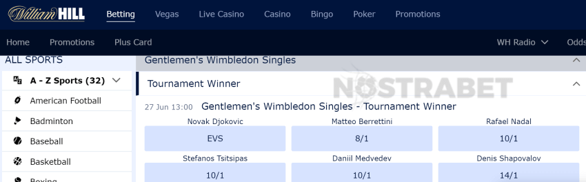william hill wimbledon betting