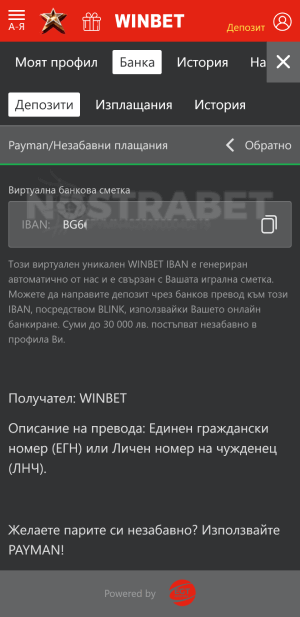 Winbet депозит с Payman