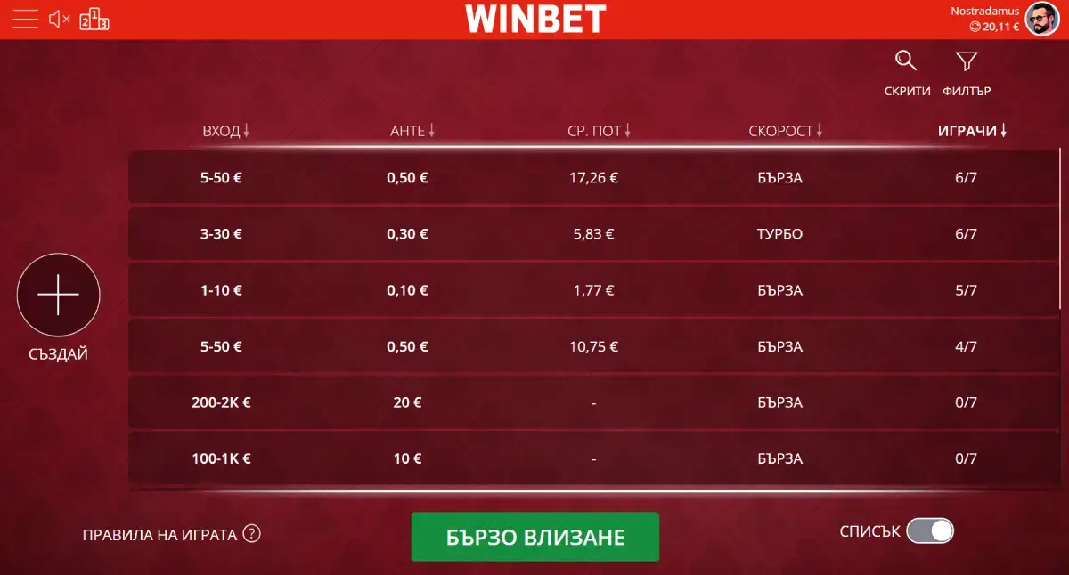 Winbet Svara маси