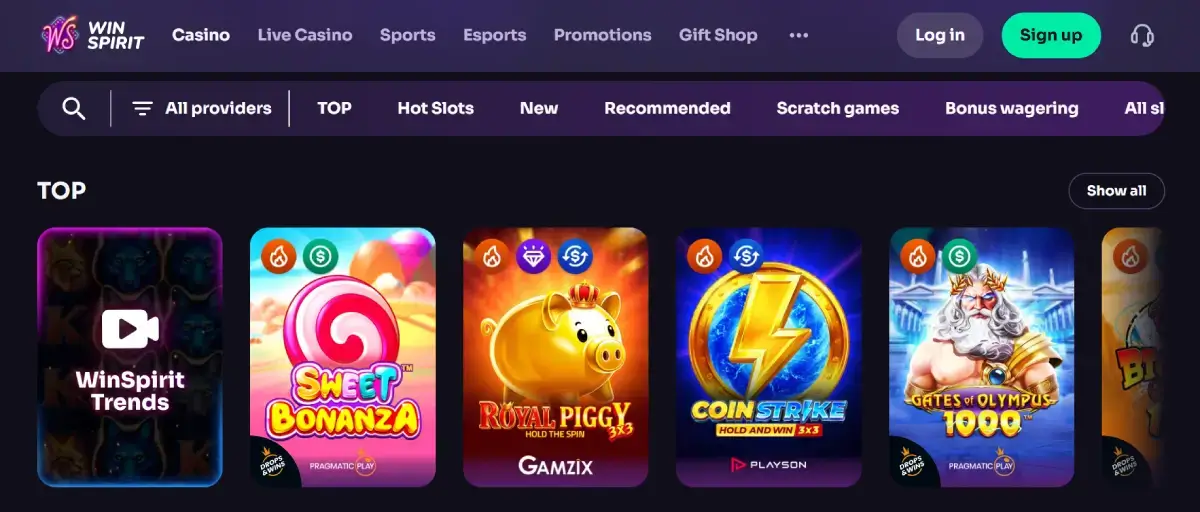 Winspirit casino page d'accueil