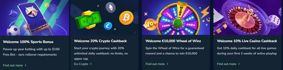 winz casino welcome bonus