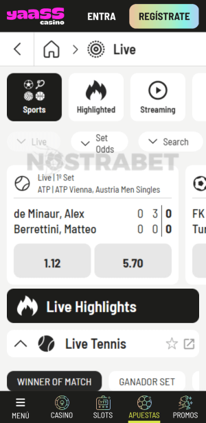 Yaass casino apuestas en vivo movil
