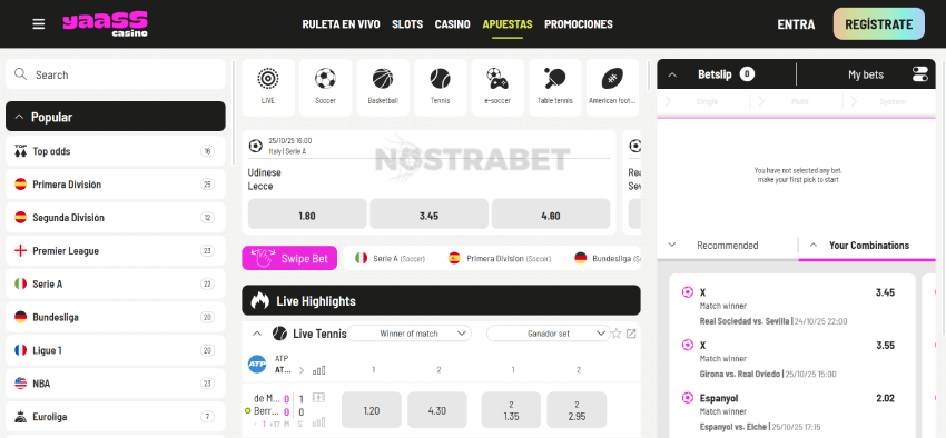 Yaass casino página de deportes