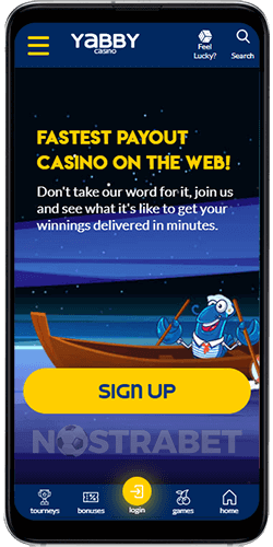 Yabby Casino Android App Homepage