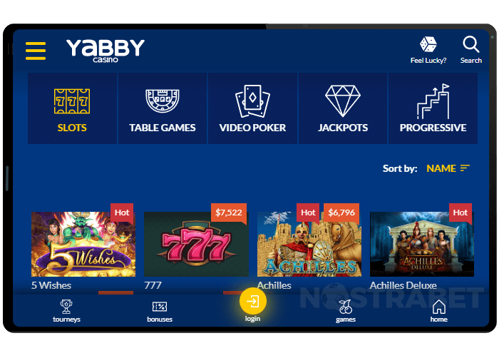 Yabby Casino Mobile Version Tablet