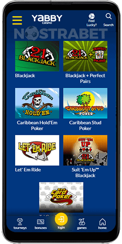 Yabby Casino Android App Table Games