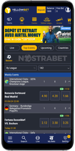 Yellowbet Congo Android app homepage