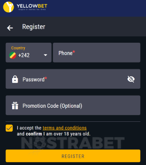 Yellowbet Congo registration mobile