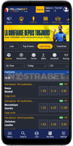 Yellowbet Guinea Android app homepage