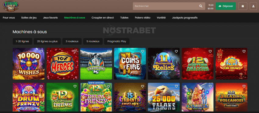 Yukon gold jeux de casino