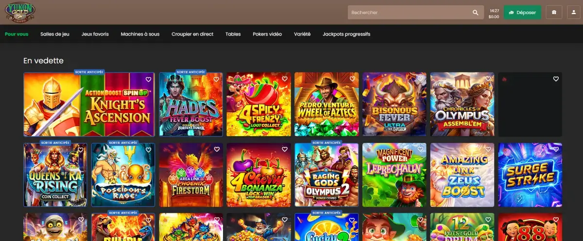 Yukon Gold casino page d'accueil