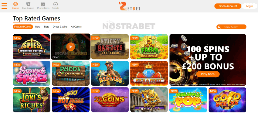 ZetBet casino games