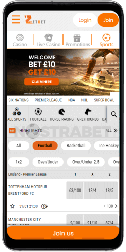 ZetBet mobile version