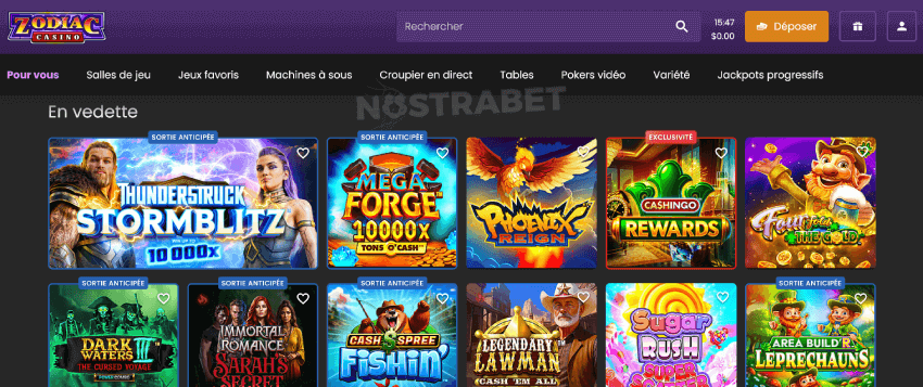 Zodiac casino jeux