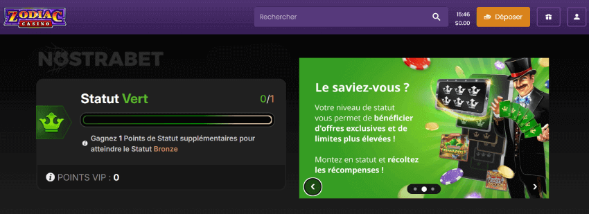 Zodiac casino programme de fidélité