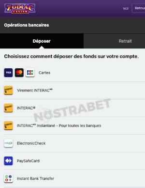 Zodiac casino dépôt mobile