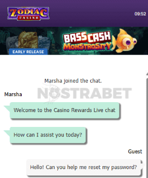 zodiac casino password recovery
