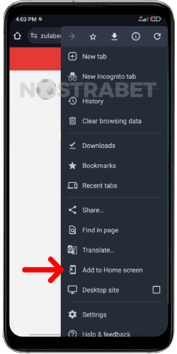 Zulabet add to home screen Android