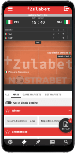 In-Play section in ZulaBet Android app