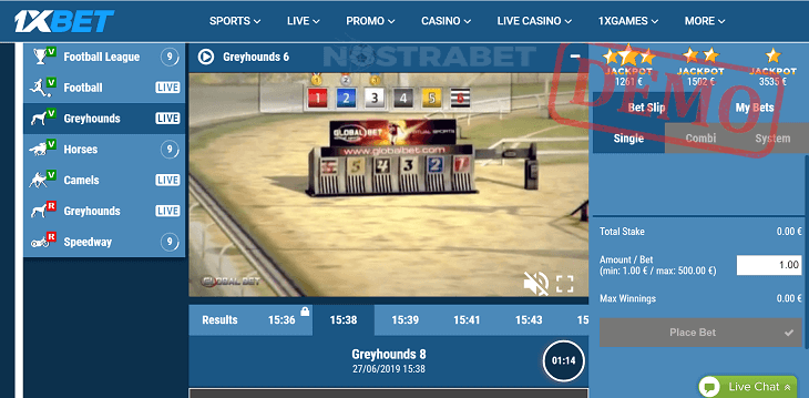 1xBet's virtual greyhounds from Global Bet