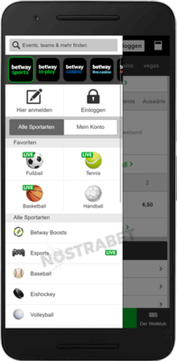 betway android applikation navigationsmenü