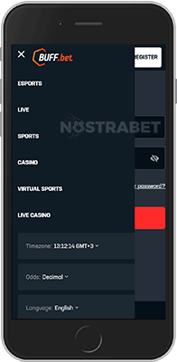 Buff.bet mobile menu for iOS