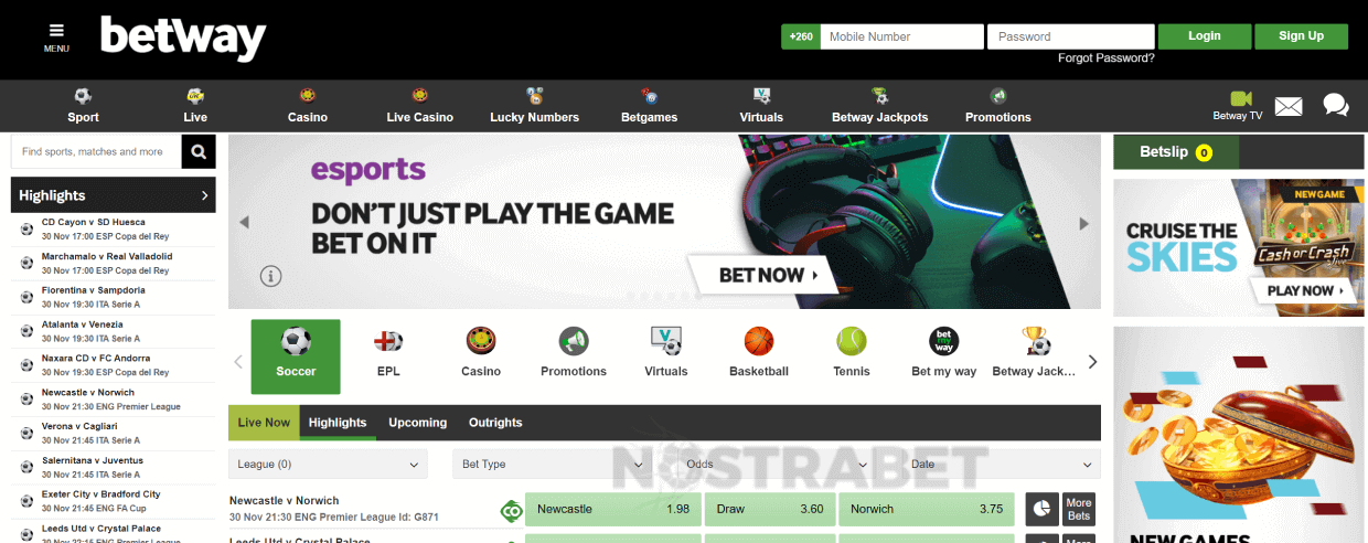 homepage of betway zambia