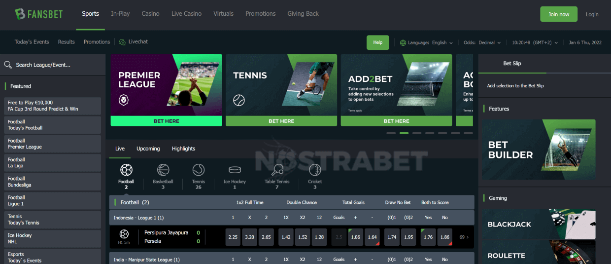 homepage of fansbet